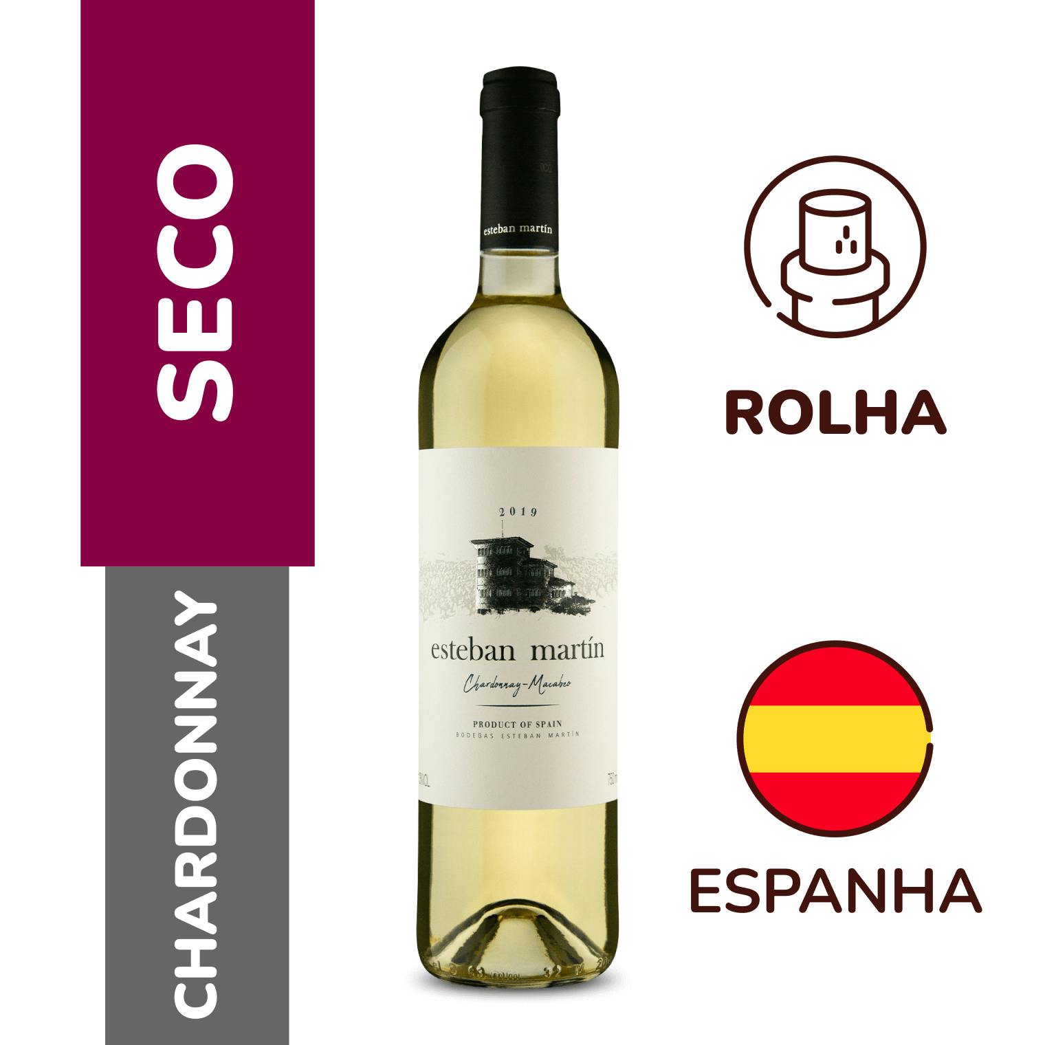 Vinho Branco Chardonnay Macabeo Esteban Martín 750ml