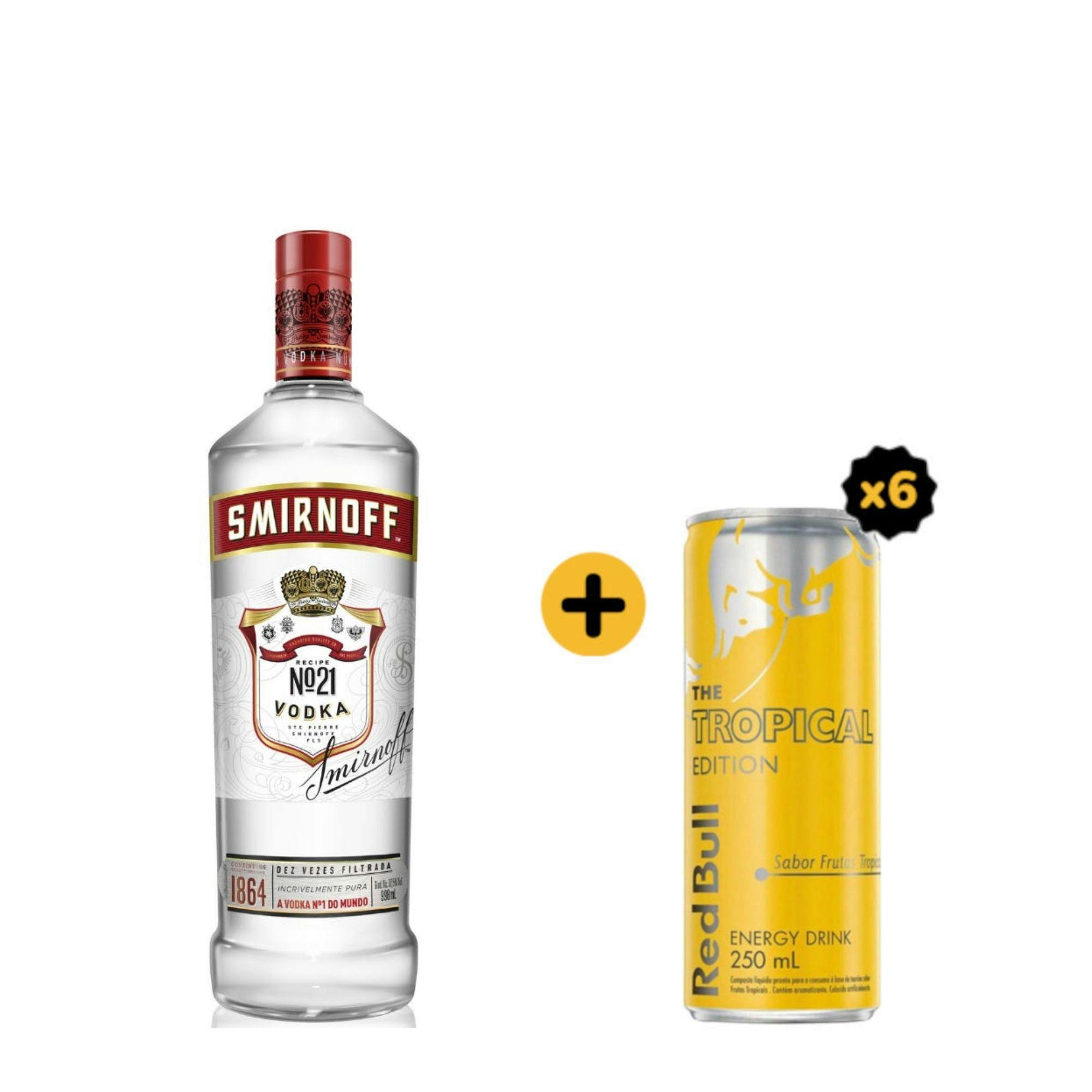 Combo Smirnoff + Red Bull (1 Vodka Smirnoff 998ml + 6 Red Bull Tropical Edition 250ml)