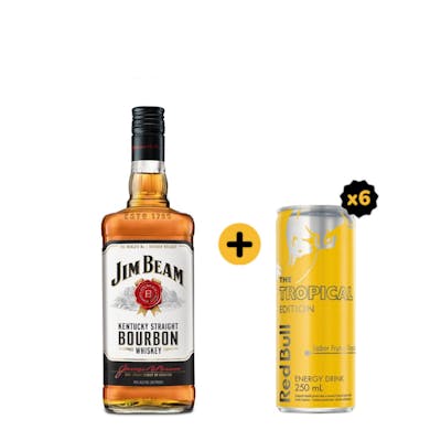 Combo Jim Beam + Red Bull (1 Whisky Jim Beam White 1L + 6 Red Bull Tropical Edition 250ml)