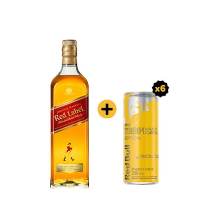 Combo Red Label + Red Bull (1 Whisky Johnnie Walker Red Label 1L + 6 Red Bull Tropical Edition 250ml)