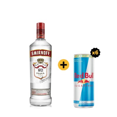 Combo Smirnoff + Red Bull (1 Vodka Smirnoff 998ml + 6 Red Bull Sugarfree 250ml)