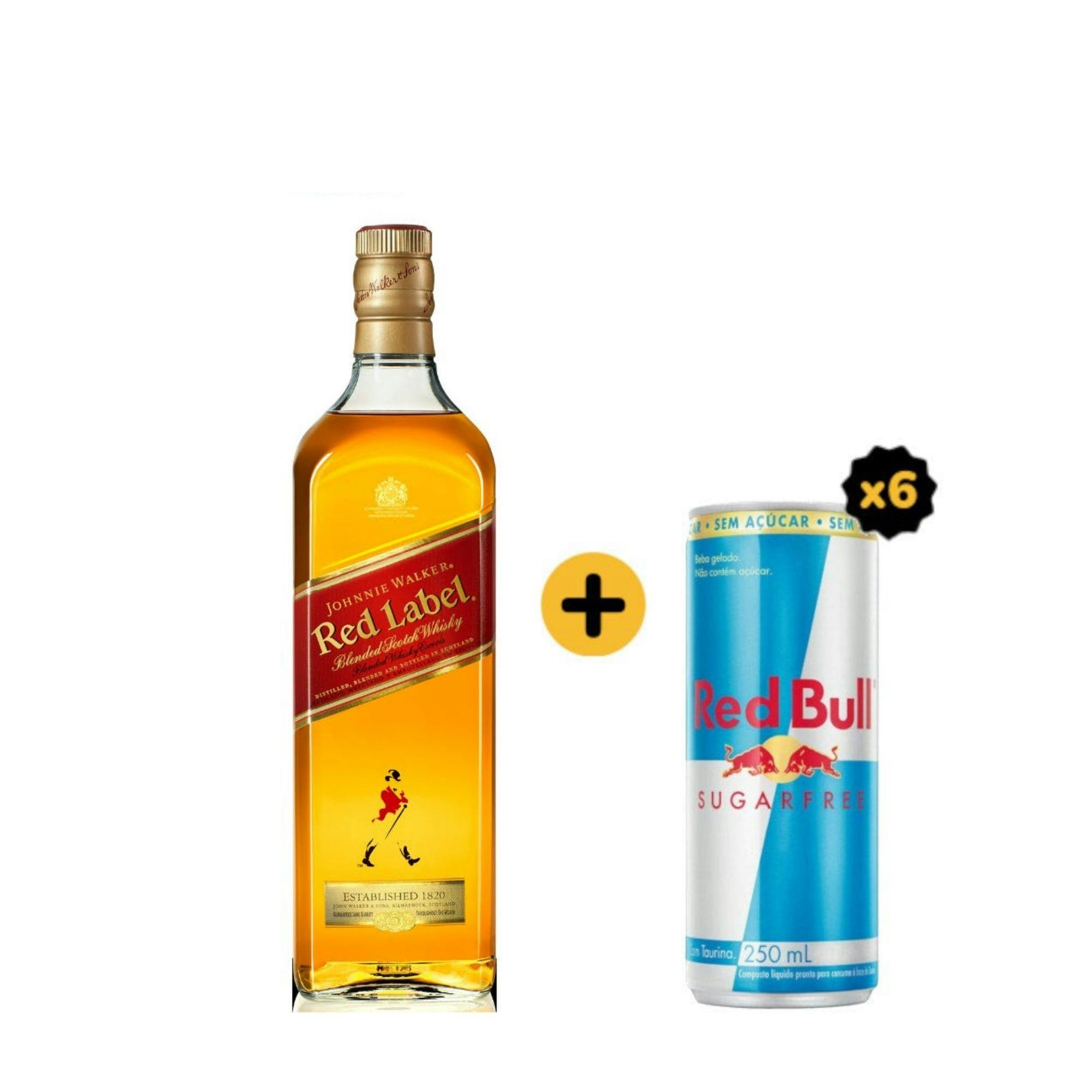 Combo Red Label + Red Bull (1 Whisky Johnnie Walker Red Label 1L + 6 Red Bull Sugarfree 250ml)