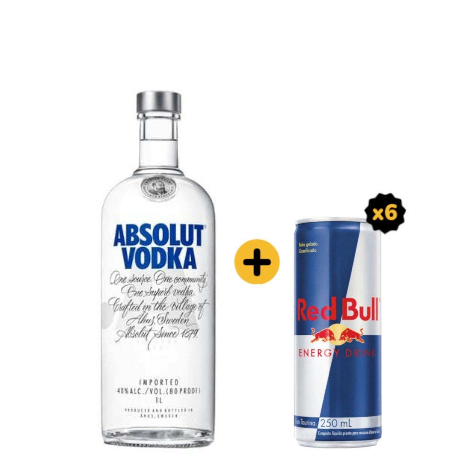 Combo Absolut + Red Bull (1 Vodka Absolut 1L + 6 Red Bull Energy Drink 250ml)