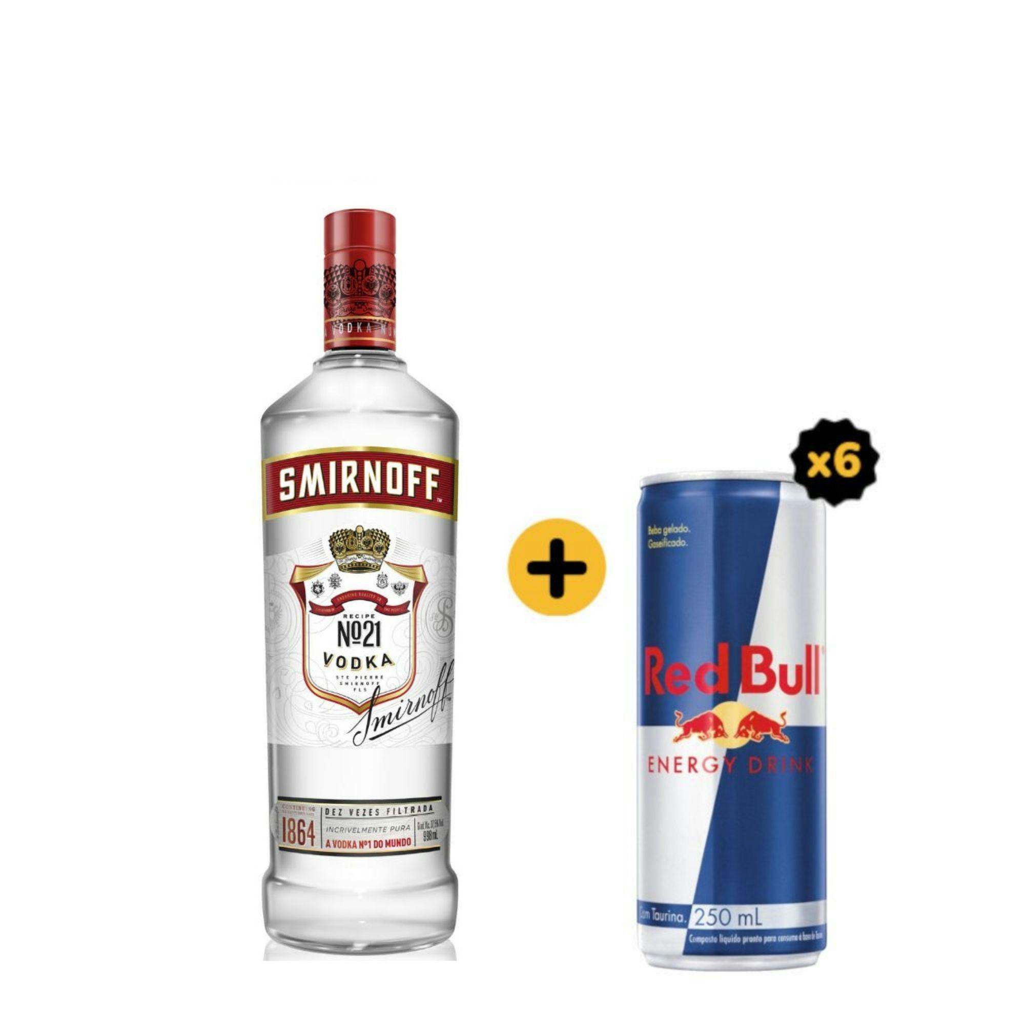 Combo Smirnoff + Red Bull (1 Vodka Smirnoff 998ml + 6 Red Bull Energy Drink 250ml)