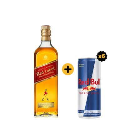 Combo Red Label + Red Bull (1 Whisky Johnnie Walker Red Label 1L + 6 Red Bull Energy Drink 250ml)