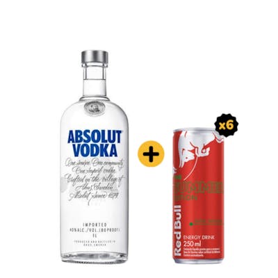 Combo Absolut + Red Bull (1 Vodka Absolut 1L + 6 Red Bull Melancia 250ml)