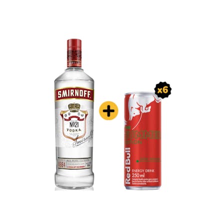 Combo Smirnoff + Red Bull (1 Vodka Smirnoff 998ml + 6 Red Bull Melancia 250ml)