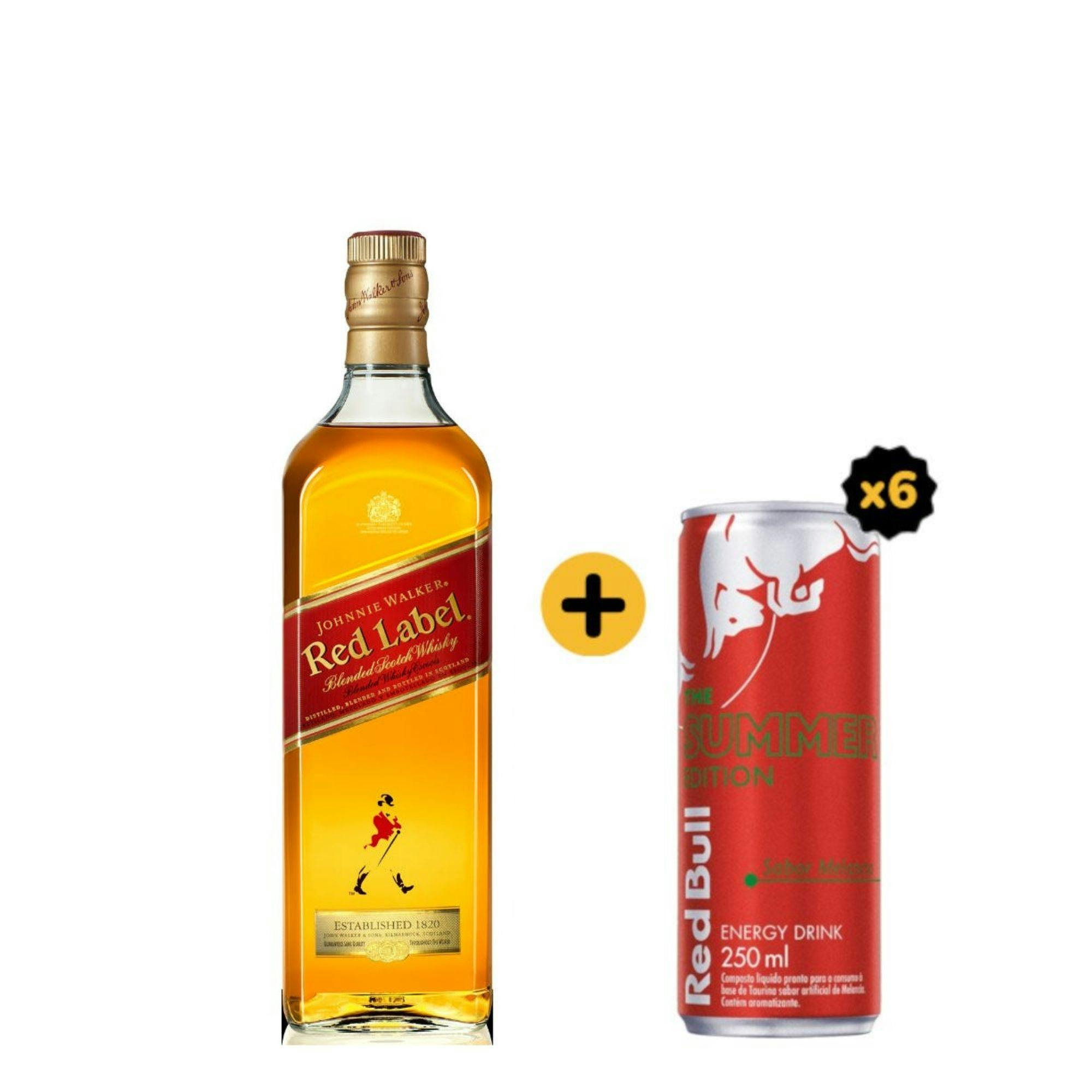 Combo Red Label + Red Bull (1 Whisky Johnnie Walker Red Label 1L + 6 Red Bull Melancia 250ml)