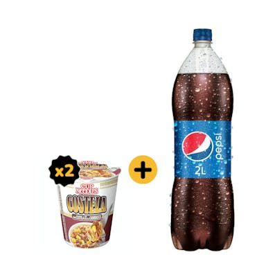 Combo Nissin + Pepsi (2 Cup Noodles Costela com Molho de Churrasco Miojo Nissin 68g + Pepsi 2L)