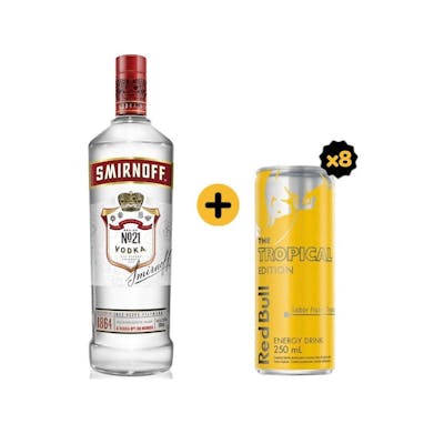 Combo Smirnoff + Red Bull (1 Vodka Smirnoff 998ml + 8 Red Bull Tropical Edition 250ml)