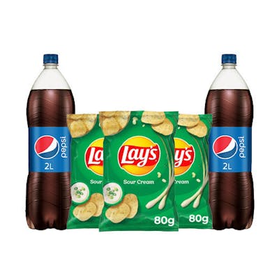 Combo Pepsi + Lays (2 Pepsi 2L + 3 Lays Sour Cream 80g)