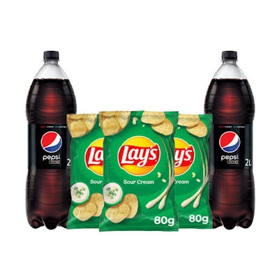 Combo Pepsi Black + Lays (2 Pepsi Black 2L + 3 Lays Sour Cream 80g)