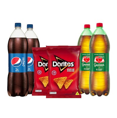 Combo Doritos + Pepsi + Guaraná (2 Doritos Queijo Nacho 140g + 2 Pepsi 2L + 2 Guaranás 2L)