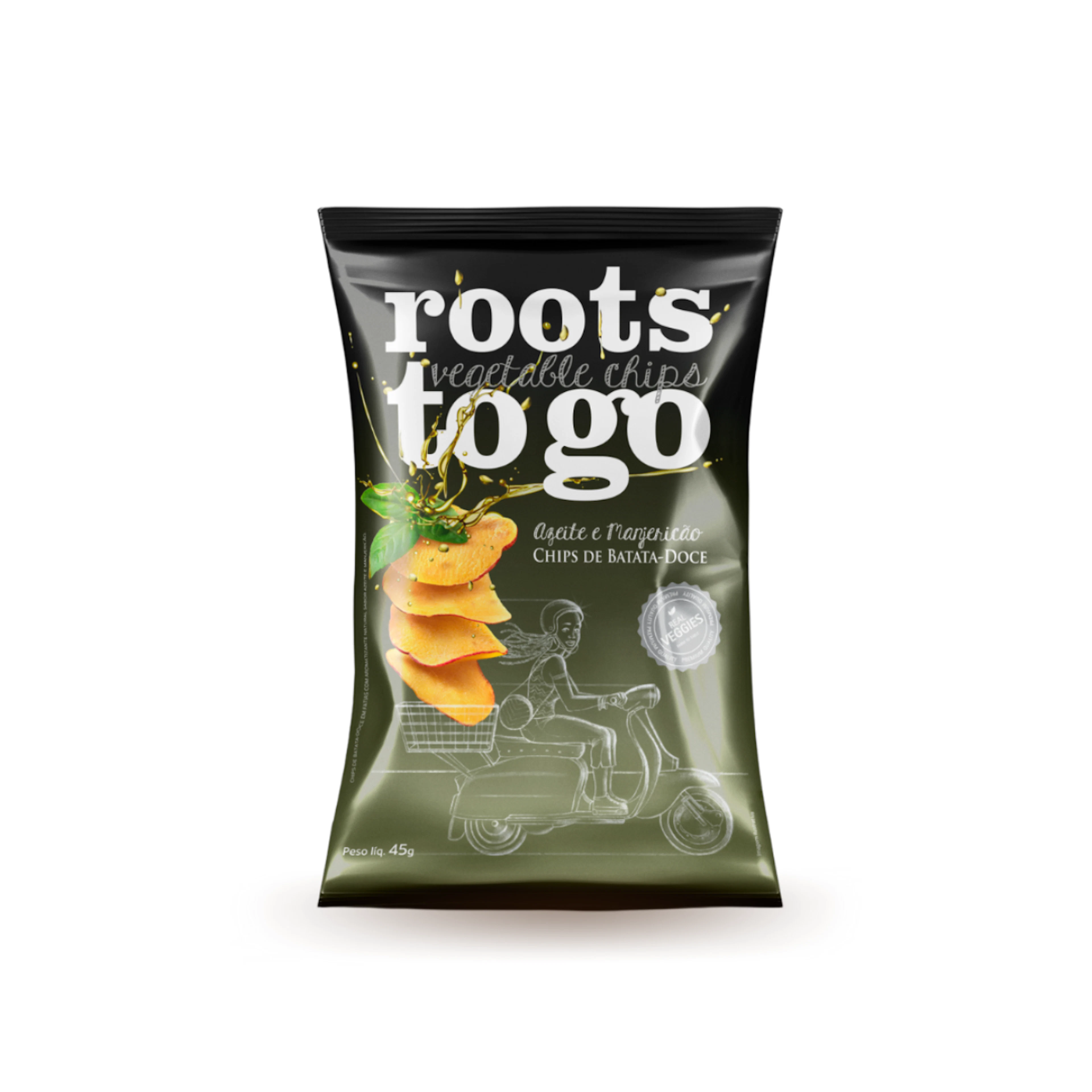 Chips de Batata-Doce Sabor Azeite e Manjericão Roots to Go 45g