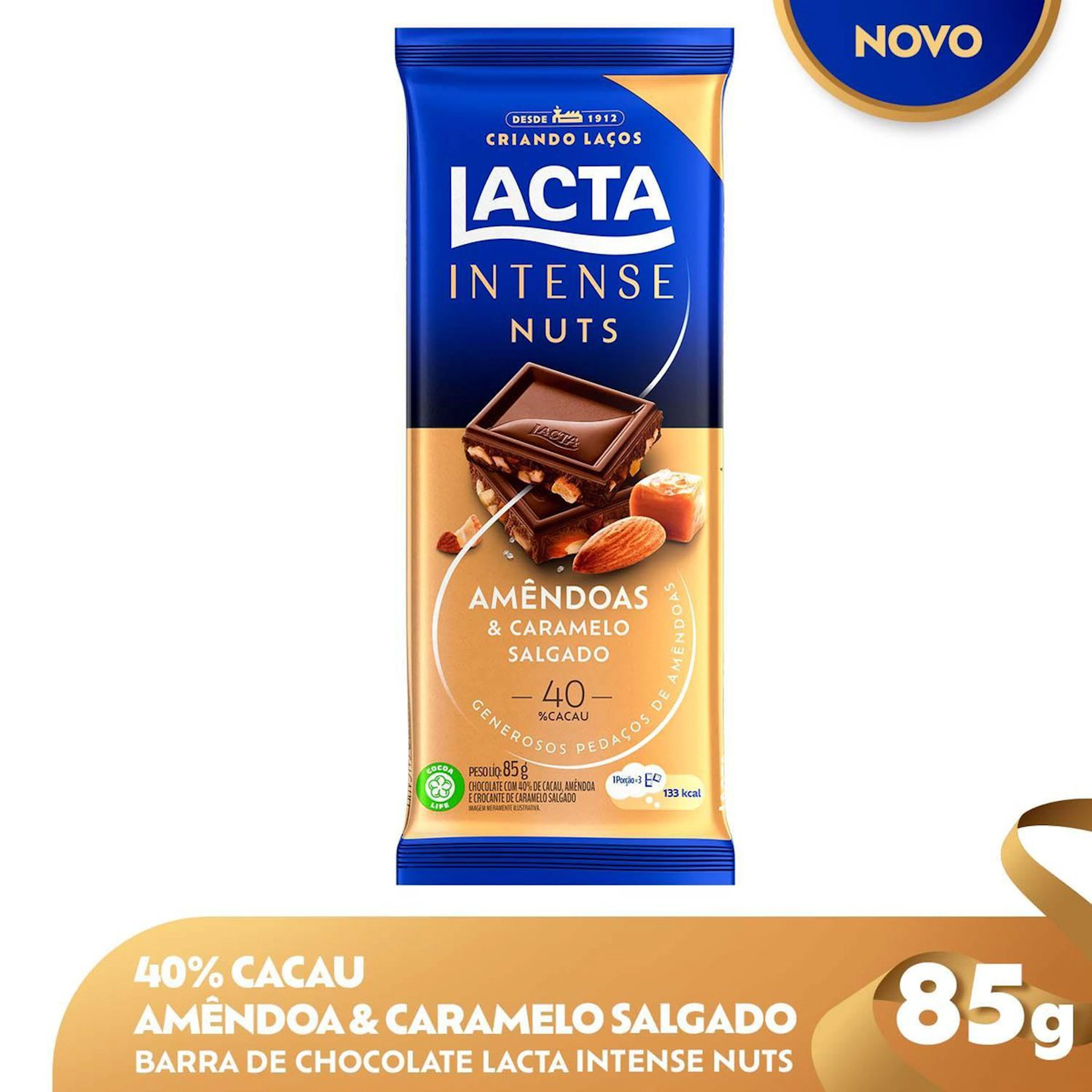 Chocolate Lacta Intense 40% Cacau Amêndoas e Caramelo Salgado 85g