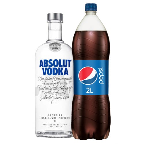 Zé Delivery Combo Pepsi + Absolut (1 Pepsi 2L + 1 Absolut Vodka Original Sueca 1L)